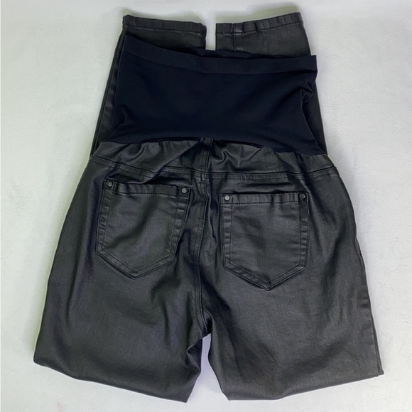 NWOT BLUE INDIGO Faux Leather Maternity Full Panel Straight Leg Jean/Pant LARGE - Picture 4 of 7